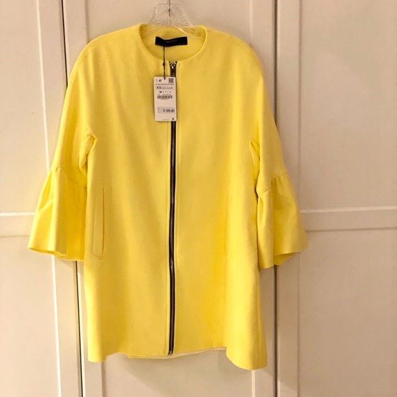 NWT❣️ ZARA Yellow Frilled Bell Sleeve Zip Coat 🔥 - Picture 4 of 6